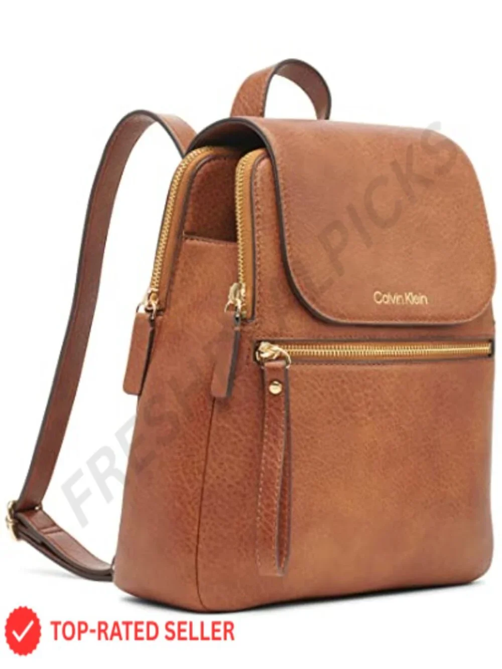 Faux Leather Flap Backpack with Adjustable Straps for Work